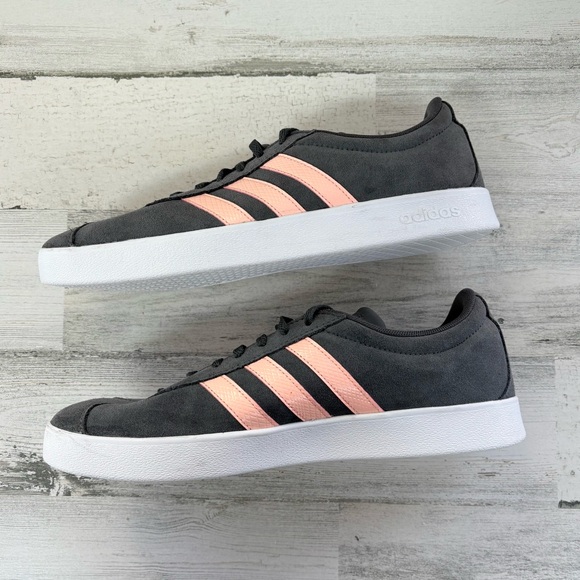 adidas Women’s Size 11 VL Court 2.0 Sneakers In Gray/Glow Pink Lace Up Low Top - Picture 8 of 11